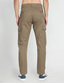 Flying Machine Men  Khaki Solid Twill Cargo Trousers