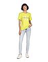 Calvin Klein Women Neon Green Crew Neck Brand Print T-Shirt