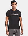 Calvin Klein Men Black Slim Fit Metallic Logo Print T-Shirt