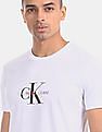 Calvin Klein Men White Slim Fit Small Monogram Logo T-Shirt
