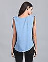 GAP Women Blue V-Neck Tie-Up Shoulder Top