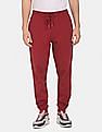 Aeropostale Men Dark Red Drawstring Waist Solid Cotton Joggers