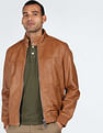 Tommy Hilfiger Men Brown High Neck Harrington Jacket