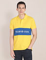 U.S. Polo Assn. Men Yellow Colour Block Cotton Polo Shirt