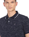 Arrow Sports Striped Collar Heathered Cotton Polo Shirt