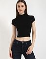 Calvin Klein Jeans Slim-Fit Viscose Mock Neck Crop Top