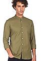 Flying Machine Mandarin Collar Solid Casual Shirt