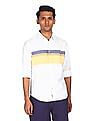 Aeropostale Men White And Yellow Spread Collar Striped Casual Shirt